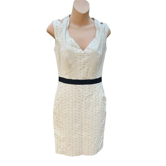 PIAZZA SEMPIONE IVORY DOTS PRINT POCKETS SLEEVELESS DRESS SIZE 38 2 SMALL - Picture 1 of 16